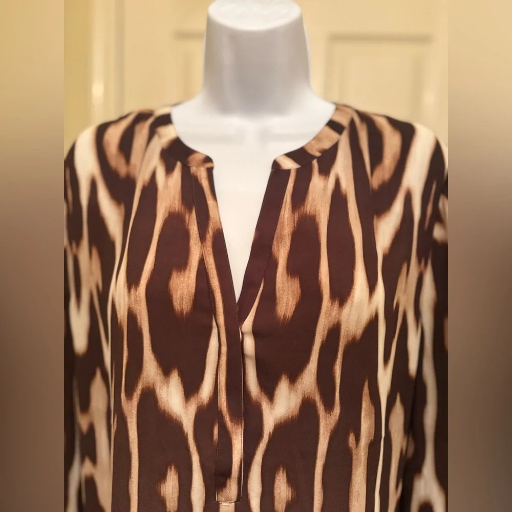 Chico's Brown and Coral Animal Print Tunic Top - Picture 4 of 11